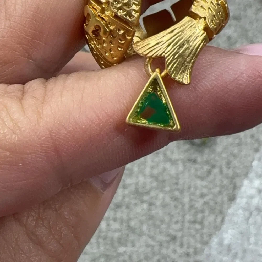 Tory Burch Ring 8 Gold Tone Fish Wrap Coastal Green Womens Jewelry Signed